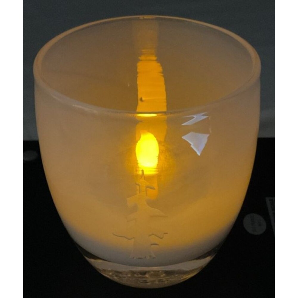 Glassybaby "Sentinel" Candle Holder White Hand Blown Glass Etched Tree Retired